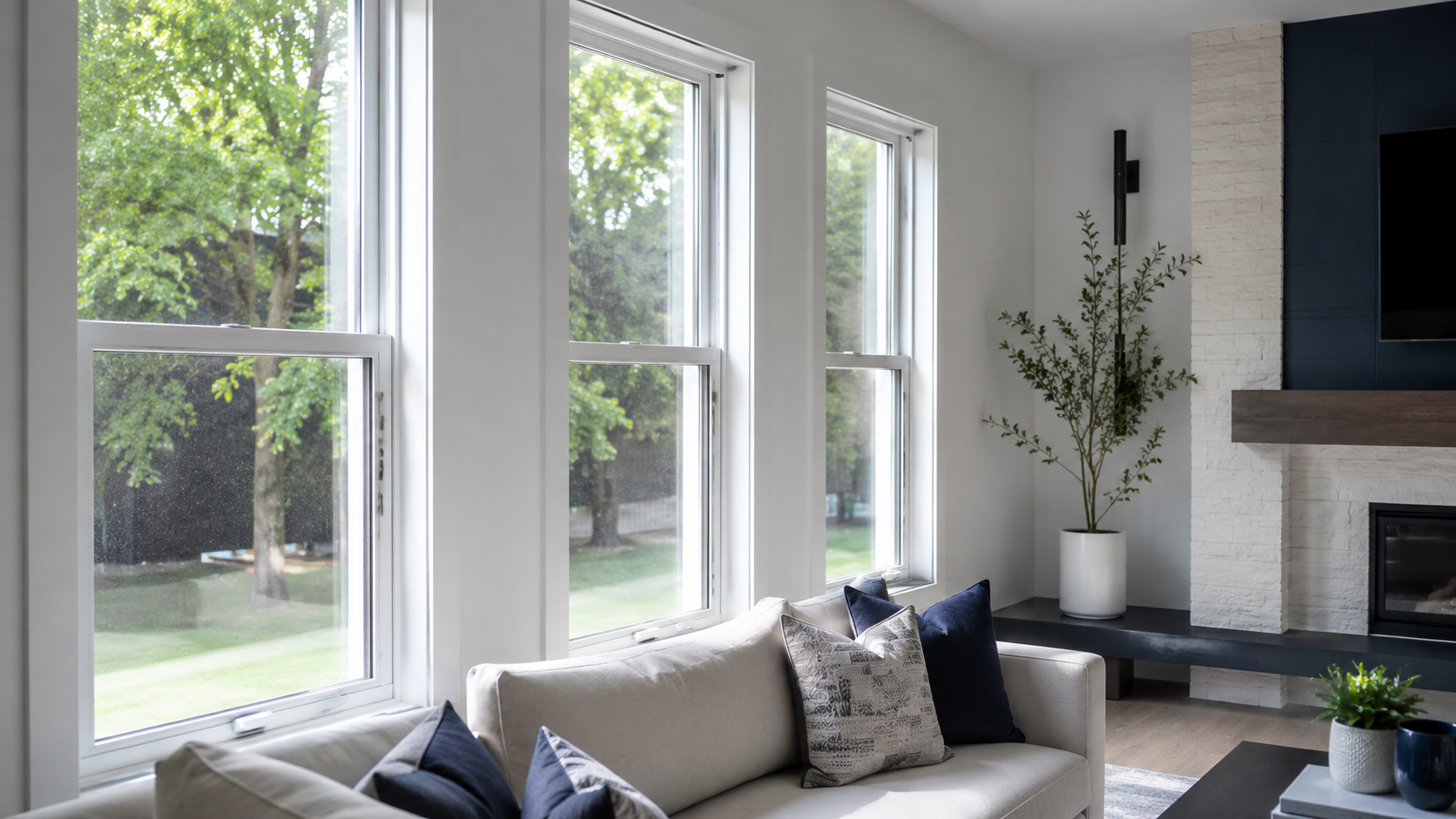 Bright modern living room with premium window systems